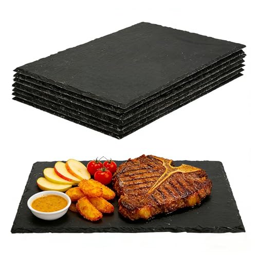DASSNANE 8 Pack 12 inch*8 inch Cheese Boards Black Slate Charcuterie Boards,Slate for Laser Engraving Natural Food Contact Safe Stone,Suitable for Gourmet Platter of Meat, Fruit, Party, Appetizers - Image 1