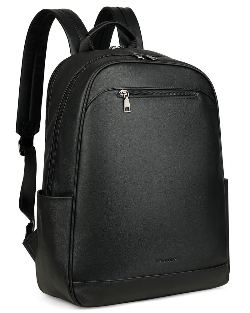 MASINTOR 156 inch Leather Laptop Backpack Purse for Women Designer Travel and Work Bag with Laptop Compartment Black - Image 2