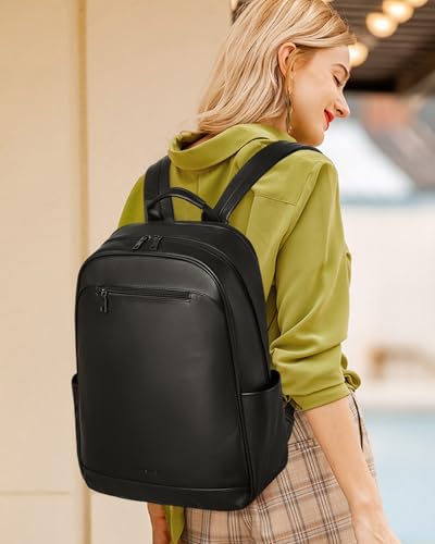 MASINTOR 156 inch Leather Laptop Backpack Purse for Women Designer Travel and Work Bag with Laptop Compartment Black - Image 3