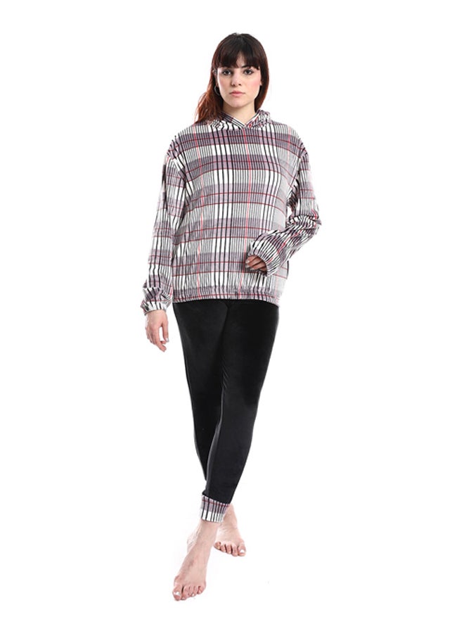 Andora - Self Pattern Slip On Hooded Pajama Set - Image 1