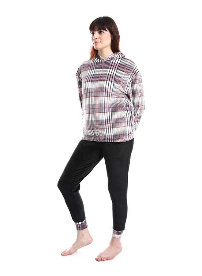 Andora - Self Pattern Slip On Hooded Pajama Set - Image 1