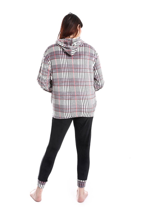 Andora - Self Pattern Slip On Hooded Pajama Set - Image 1