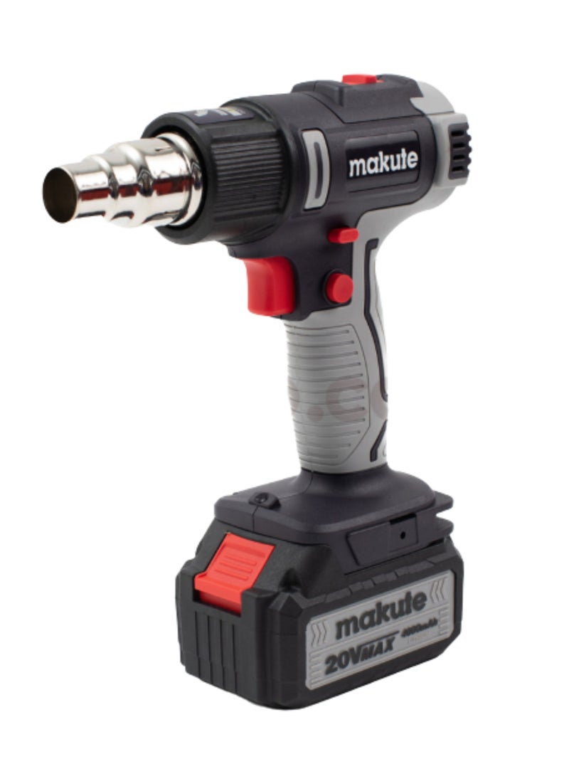 ماكيوت مسدس هواء ساخن 20 فولت/ مسدس حراري مع 3 فوهات لدرجة الحرارة قابلة للتعديل، درجة حرارة 300-500 درجة مئوية، تدفق هواء 120-210 لتر/دقيقة، حماية من الحرارة الزائدة - CHG002-B - Image 4