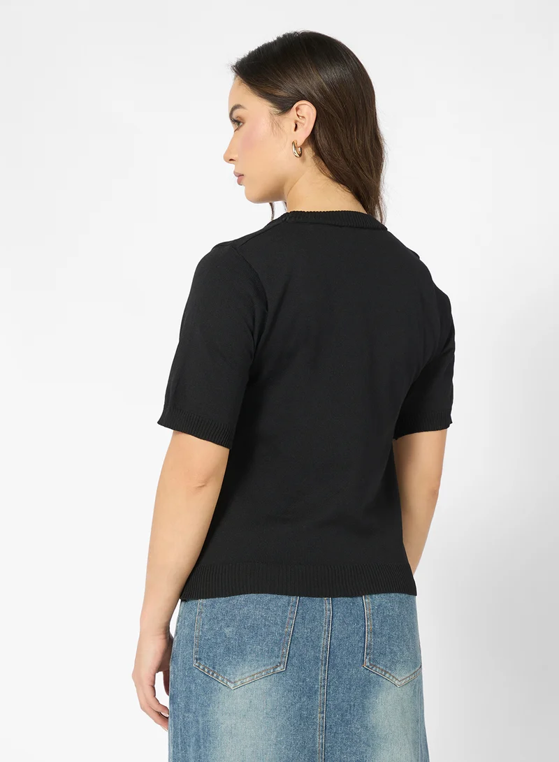 Ginger Floral Embroidered Short Sleeve Sweater
