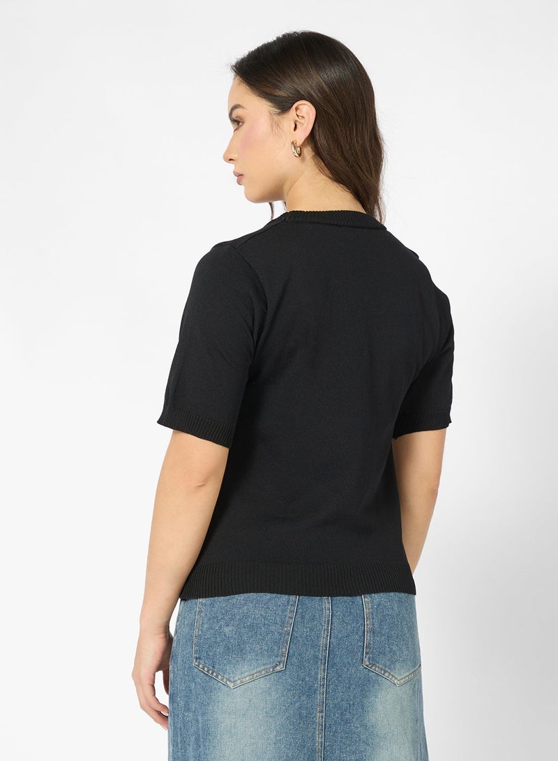 Ginger Floral Embroidered Short Sleeve Sweater - Image 2