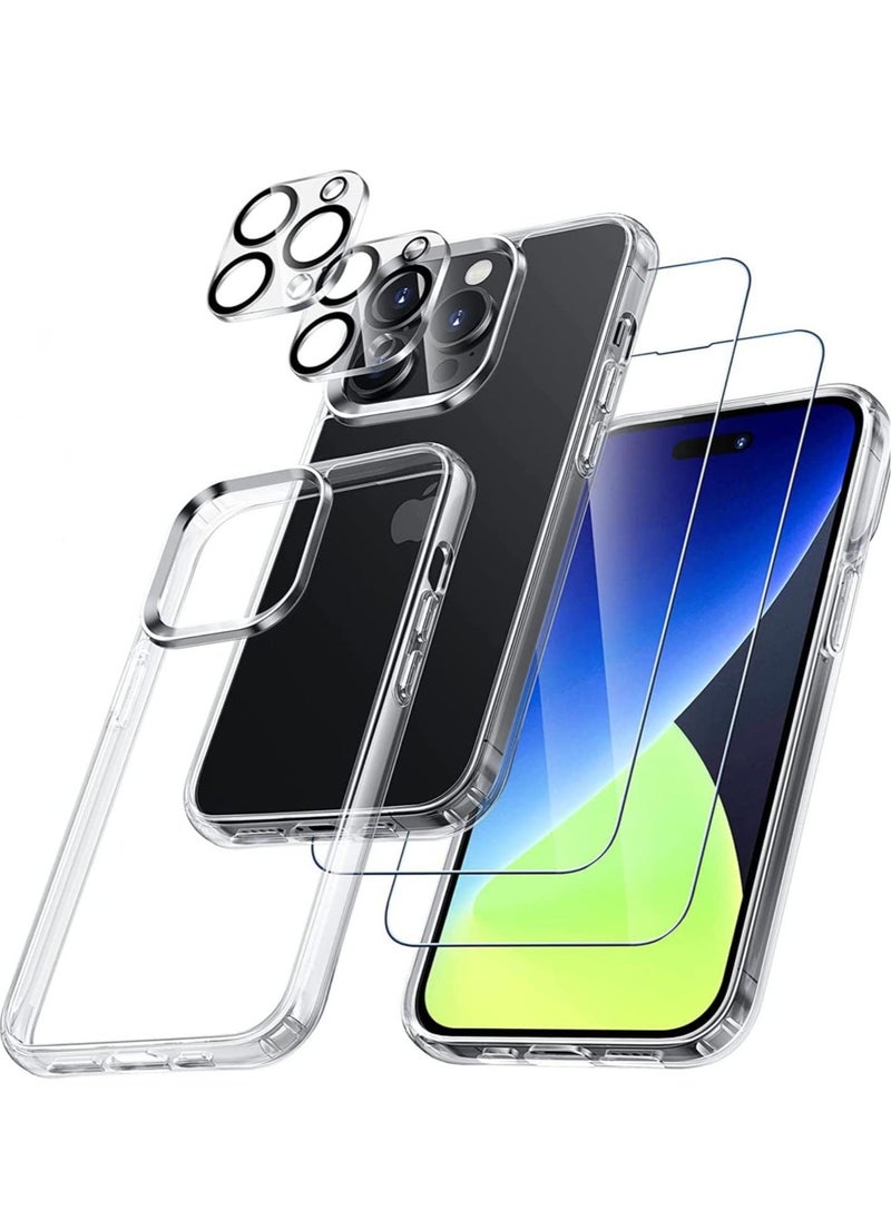 Raxoom [5 in 1] Compatible for iPhone 14 Pro case 6.1 Inch with 2 Pack Tempered Glass Screen Protector & Camera Lens Protector Ultra HD 9H Hardness Scratch Resistant Case Friendly [Clear] - Image 1