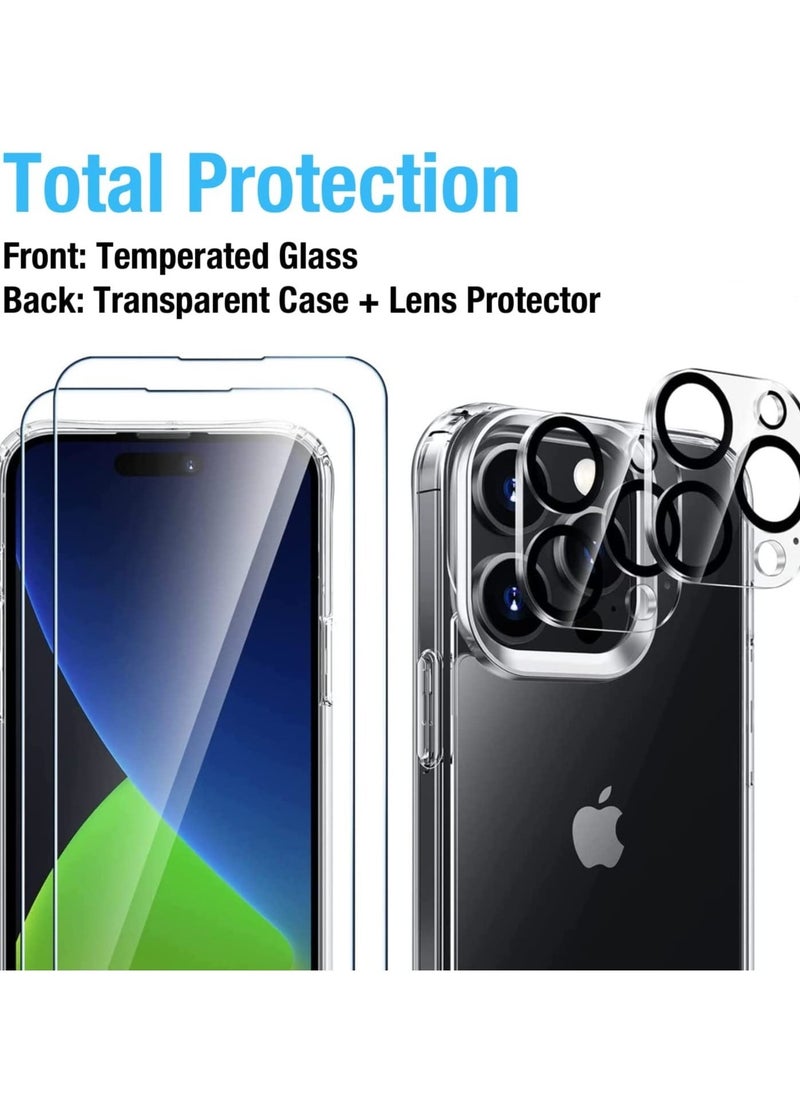 Raxoom [5 in 1] Compatible for iPhone 14 Pro case 6.1 Inch with 2 Pack Tempered Glass Screen Protector & Camera Lens Protector Ultra HD 9H Hardness Scratch Resistant Case Friendly [Clear] - Image 3