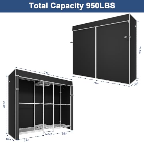 Ulif E12C Pro Heavy Duty Closet Organizer System，Freestanding Clothing Racks for Hanging Clothes，Adjustable Garment Rack 71"W x 16"D x 76.5"H Hold 960lbs，White Clothing Rack with Black Dustproof Cover - Image 2