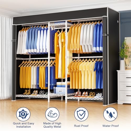 Ulif E12C Pro Heavy Duty Closet Organizer System，Freestanding Clothing Racks for Hanging Clothes，Adjustable Garment Rack 71"W x 16"D x 76.5"H Hold 960lbs，White Clothing Rack with Black Dustproof Cover - Image 5