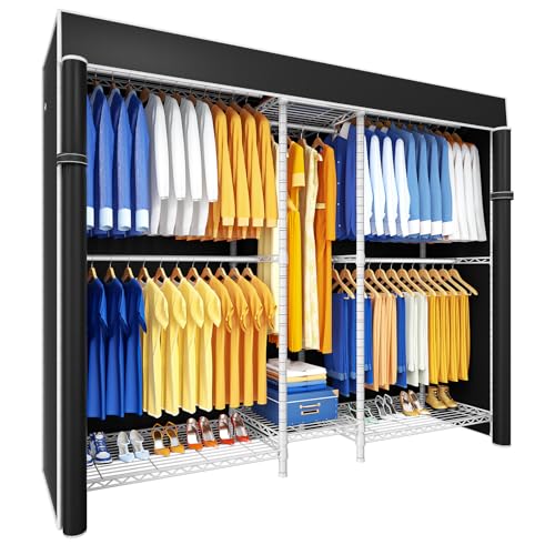 Ulif E12C Pro Heavy Duty Closet Organizer System，Freestanding Clothing Racks for Hanging Clothes，Adjustable Garment Rack 71"W x 16"D x 76.5"H Hold 960lbs，White Clothing Rack with Black Dustproof Cover - Image 1