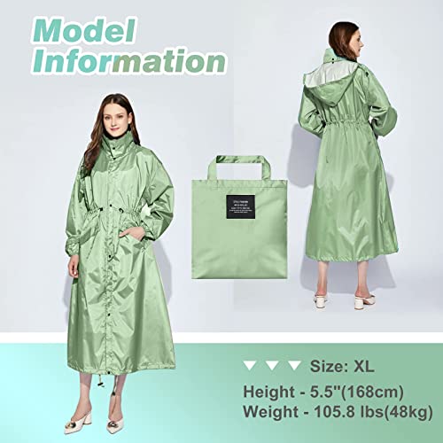 LAMA Womens Long Raincoats Rain Jacket Waterproof Packable Outdoor Hooded Windbreaker Lightweight Adjustable Waist for Outdoors(Green, L) - Image 4
