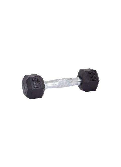BW-460-2KG دمبل مطلي بالمطاط على شكل سداسي أسود وفضي 2 كيلو غرام
