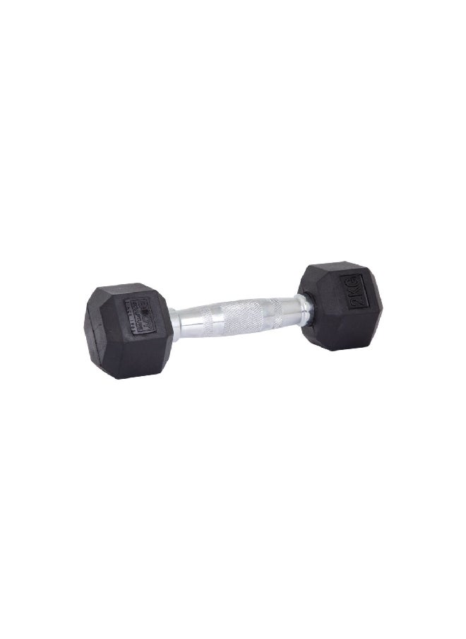 BODY SCULPTURE Hex Shaped Rubber Coated Dumbbell Black and Silver 2 kg BW-460-2KG  - Image 1