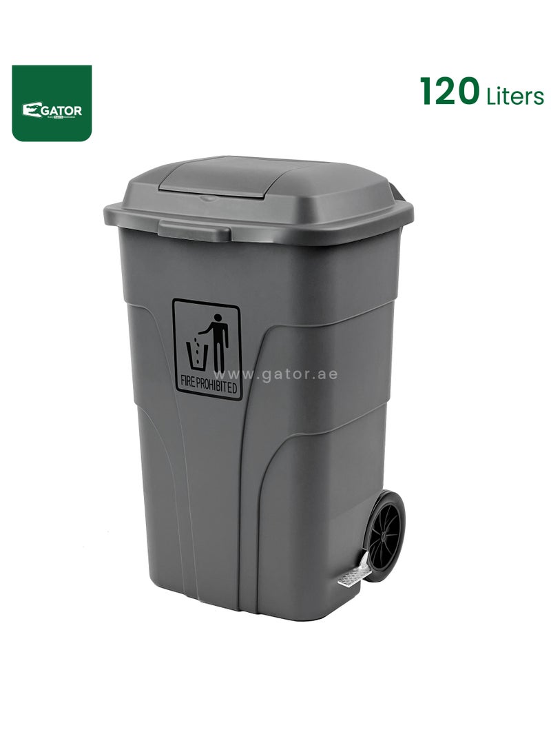 جاتور سلة مهملات جاتور بلاستيكية بغطاء دواسة 120 لتر رمادي - Image 1