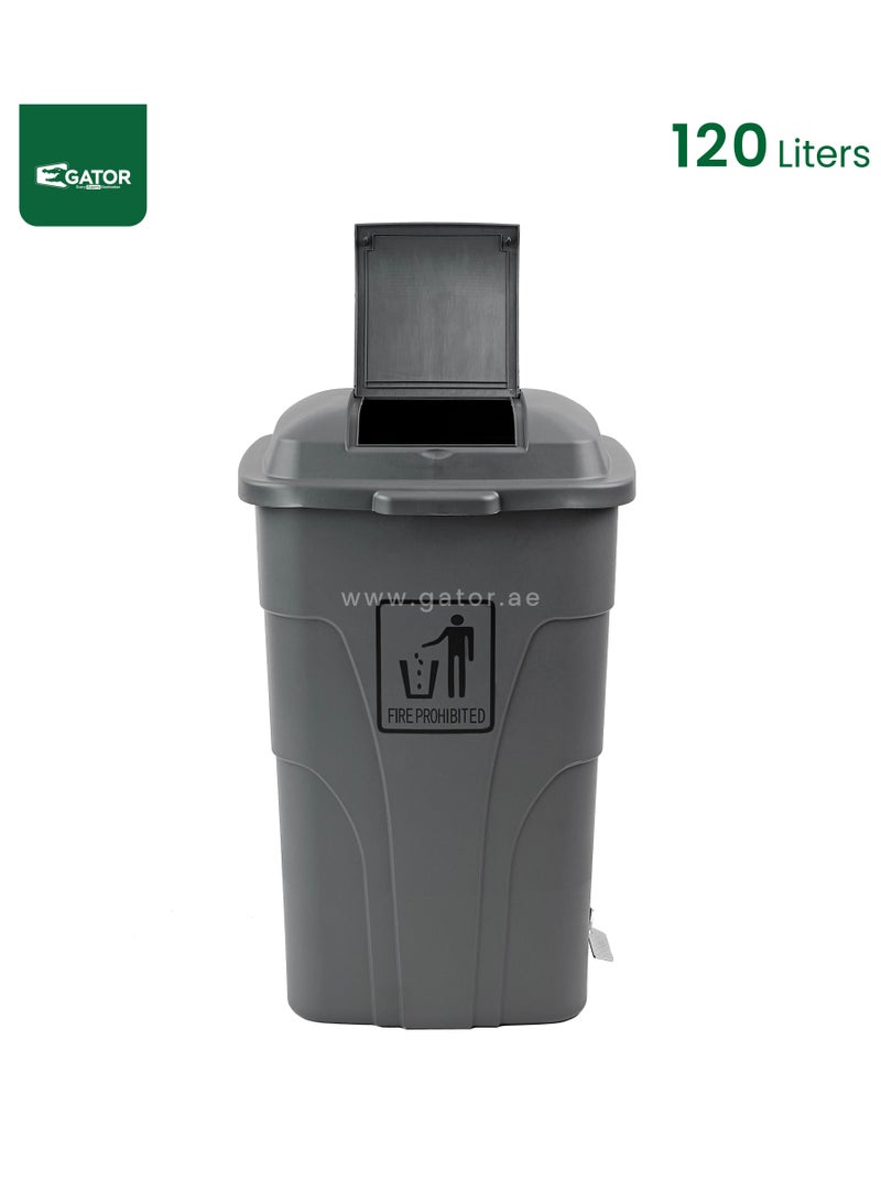 جاتور سلة مهملات جاتور بلاستيكية بغطاء دواسة 120 لتر رمادي - Image 2