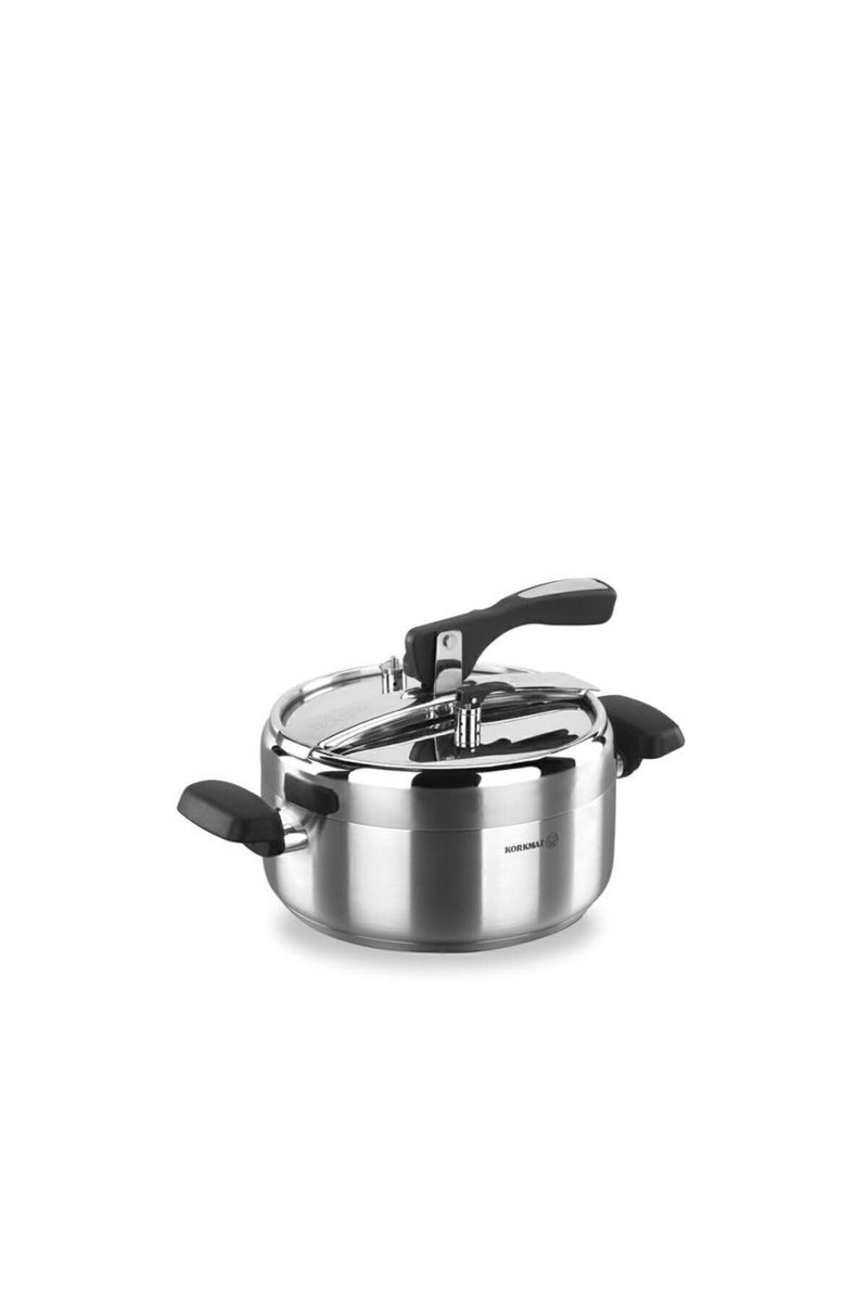 Korkmaz Korkmaz Turbo 5 Quart Stove Top Pressure Cooker Stainless Steel Cookware Induction Compatible Manual Slow Cooker Rice Cooker Steamer Saute Yogurt Maker and Warmer 