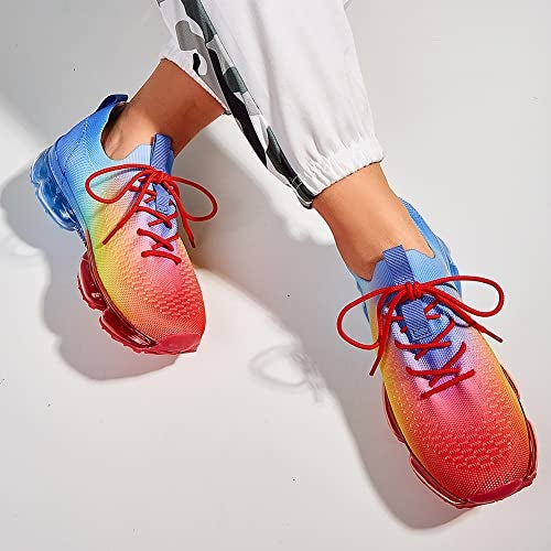 LUCKY STEP Women Air Cushion Fashion Sneakers Breathable Casual Comfortable Lightweight Walking Shoes (Red Blue,10B(M) US) - Image 3