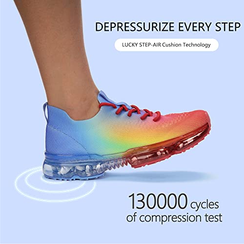 LUCKY STEP Women Air Cushion Fashion Sneakers Breathable Casual Comfortable Lightweight Walking Shoes (Red Blue,10B(M) US) - Image 4