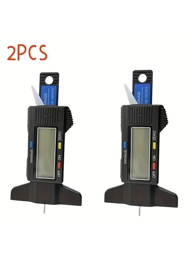 2PCS Black Digital Tire Tread Depth Gauge with LCD Display MM IN Conversion - Image 1