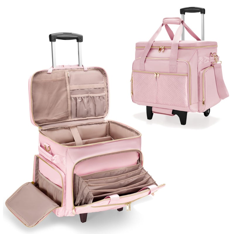 Prokva Rolling Teacher Bag with Wheels, Teacher Tote Bag with Detachable Trolley, Fits for 15.6" Laptop, Pink (Patent Design) - Image 1