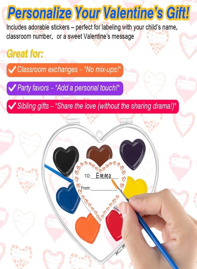 ARTLYMERS 24 Pack 8 Colors Heart Shaped Watercolor Paint Set with Paintbrush, Washable Valentines Water Color Kids Paint Set Art Supplies Party Favors for Preschool Classroom School Prizes Exchange - Image 5