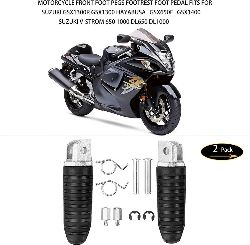 VPZMT Front Foot Pegs Footrests Fits for Suzuki GSX1300R GSX1300 Hayabusa 1999-2012  GSX650F 2008-2012  GSX1400 2002-2008  V-Strom 650 1000 DL650 DL1000 All Years - Image 2