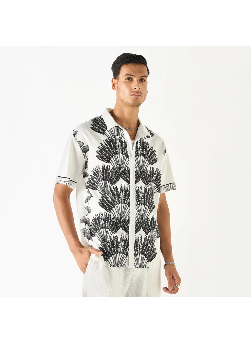 فاف Relaxed Fit Leaf Print Shirt with Camp Collar