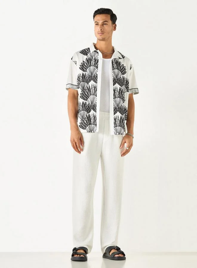 Splash FAV Relaxed Fit Leaf Print Shirt with Camp Collar