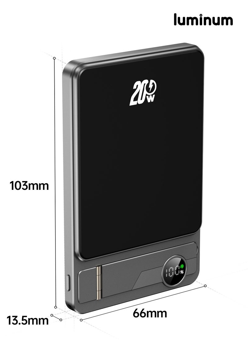 luminum - Ultra-Slim 10000mAh Power Bank,Qi2 Certified 15W Ultra-Fast MagSafe-Compatible Portable Charger,PD 20W 10000mAh Battery Pack with Smart Display and Foldable Stand, For iPhone 16/15/14/13/12 Series,AirPods,iwatch and More(USB-C Cable Include) - Image 1