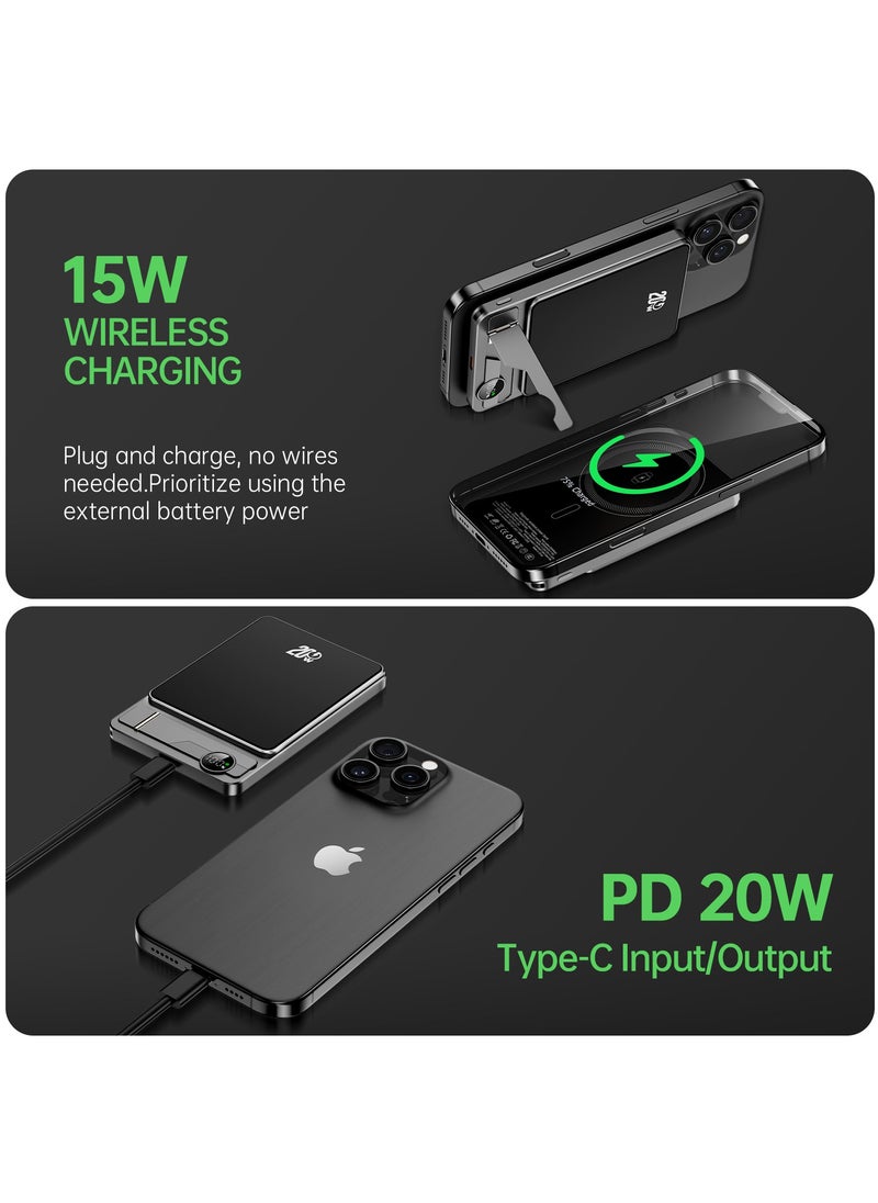 luminum - Ultra-Slim 10000mAh Power Bank,Qi2 Certified 15W Ultra-Fast MagSafe-Compatible Portable Charger,PD 20W 10000mAh Battery Pack with Smart Display and Foldable Stand, For iPhone 16/15/14/13/12 Series,AirPods,iwatch and More(USB-C Cable Include) - Image 1