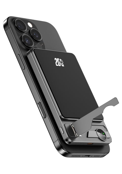 Ultra-Slim 10000mAh Power Bank,Qi2 Certified 15W Ultra-Fast MagSafe-Compatible Portable Charger,PD 20W 10000mAh Battery Pack with Smart Display and Foldable Stand, For iPhone 17/16/15/14/13/12 Series,AirPods,iwatch and More(USB-C Cable Include)