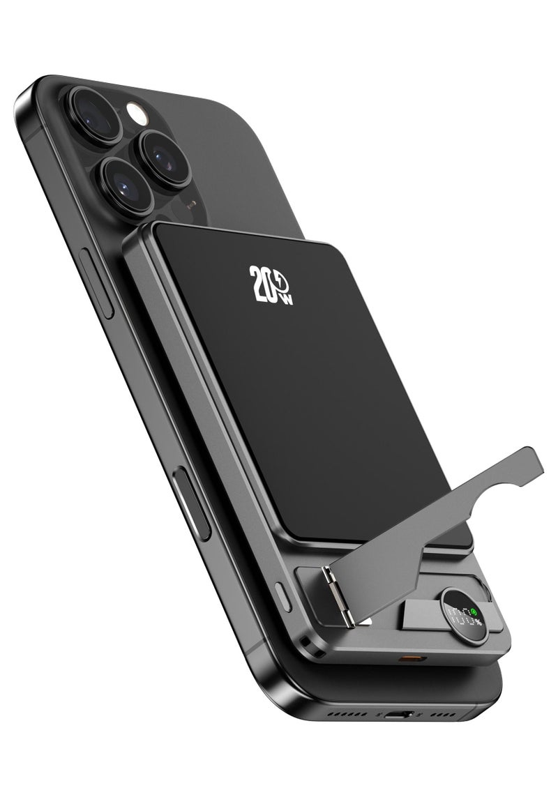 لومينوم بنك طاقة فائق النحافة 10000 مللي أمبير في الساعة، شاحن محمول فائق السرعة 15 وات معتمد من Qi2، متوافق مع MagSafe، حزمة بطارية PD 20 وات 10000 مللي أمبير في الساعة مع شاشة ذكية وحامل قابل للطي، لسلسلة iPhone 17/16/15/14/13/12، AirPods، iwatch والمزيد (يتضمن كابل USB-C) - Image 1