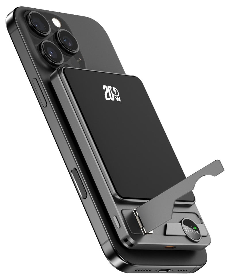 لومينوم بنك طاقة فائق النحافة 10000 مللي أمبير في الساعة، شاحن محمول فائق السرعة 15 وات معتمد من Qi2، متوافق مع MagSafe، حزمة بطارية PD 20 وات 10000 مللي أمبير في الساعة مع شاشة ذكية وحامل قابل للطي، لسلسلة iPhone 17/16/15/14/13/12، AirPods، iwatch والمزيد (يتضمن كابل USB-C) - Image 1