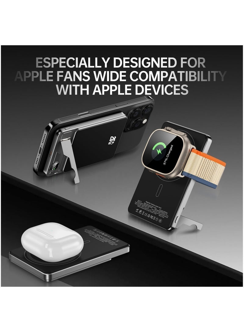 لومينوم بنك طاقة فائق النحافة 10000 مللي أمبير في الساعة، شاحن محمول فائق السرعة 15 وات معتمد من Qi2، متوافق مع MagSafe، حزمة بطارية PD 20 وات 10000 مللي أمبير في الساعة مع شاشة ذكية وحامل قابل للطي، لسلسلة iPhone 17/16/15/14/13/12، AirPods، iwatch والمزيد (يتضمن كابل USB-C) - Image 4