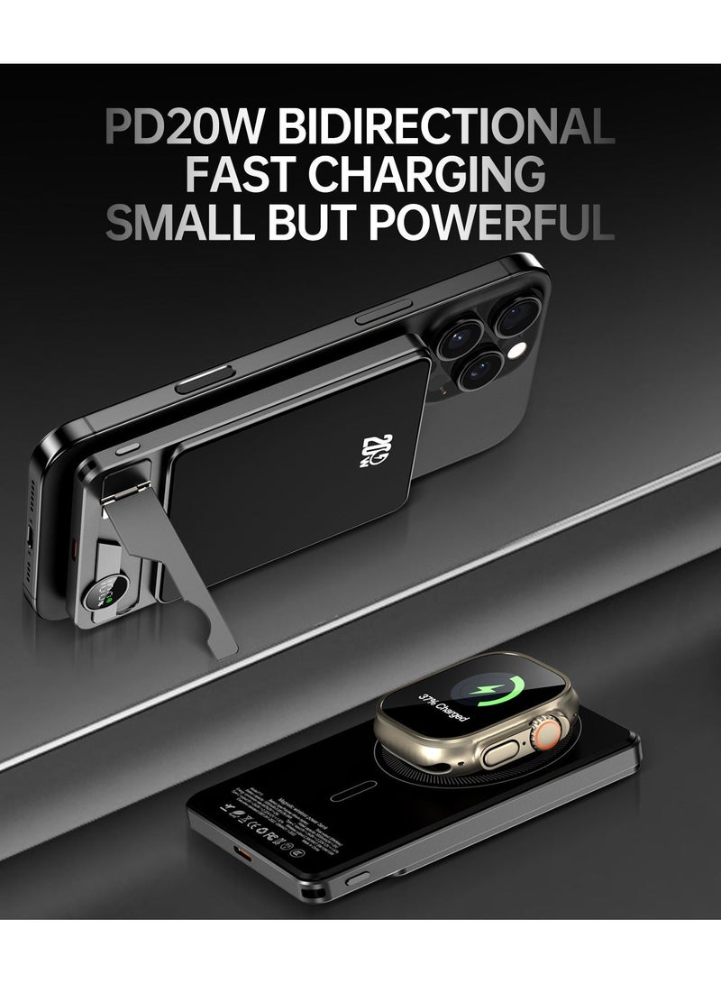 لومينوم بنك طاقة فائق النحافة 10000 مللي أمبير في الساعة، شاحن محمول فائق السرعة 15 وات معتمد من Qi2، متوافق مع MagSafe، حزمة بطارية PD 20 وات 10000 مللي أمبير في الساعة مع شاشة ذكية وحامل قابل للطي، لسلسلة iPhone 17/16/15/14/13/12، AirPods، iwatch والمزيد (يتضمن كابل USB-C) - Image 3