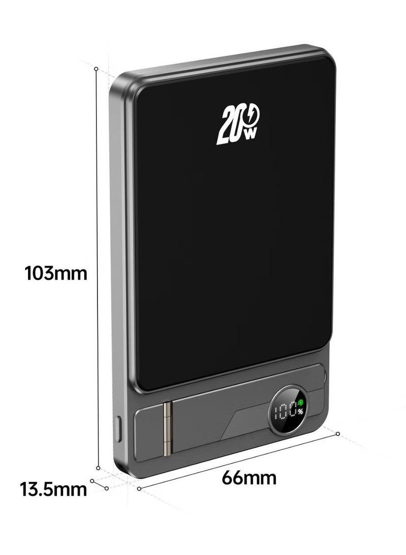 لومينوم بنك طاقة فائق النحافة 10000 مللي أمبير في الساعة، شاحن محمول فائق السرعة 15 وات معتمد من Qi2، متوافق مع MagSafe، حزمة بطارية PD 20 وات 10000 مللي أمبير في الساعة مع شاشة ذكية وحامل قابل للطي، لسلسلة iPhone 17/16/15/14/13/12، AirPods، iwatch والمزيد (يتضمن كابل USB-C) - Image 2