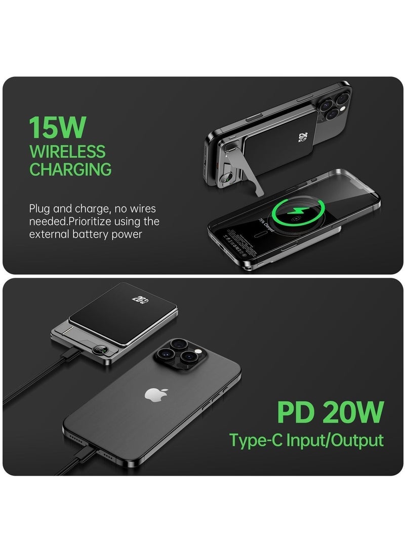 لومينوم بنك طاقة فائق النحافة 10000 مللي أمبير في الساعة، شاحن محمول فائق السرعة 15 وات معتمد من Qi2، متوافق مع MagSafe، حزمة بطارية PD 20 وات 10000 مللي أمبير في الساعة مع شاشة ذكية وحامل قابل للطي، لسلسلة iPhone 17/16/15/14/13/12، AirPods، iwatch والمزيد (يتضمن كابل USB-C) - Image 5