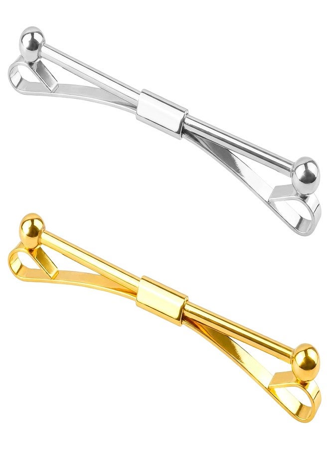 Pretwad 2 Pack Tie Clip & Collar Bar Set for Men - Gold & Silver Necktie Bar Pinch Clip with Tone, Business Tie Pins Collar Holder with Shirt Collar Chain for Wedding, Party, Office & Formal Events - Image 1