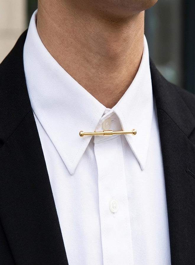 Pretwad 2 Pack Tie Clip & Collar Bar Set for Men - Gold & Silver Necktie Bar Pinch Clip with Tone, Business Tie Pins Collar Holder with Shirt Collar Chain for Wedding, Party, Office & Formal Events - Image 3