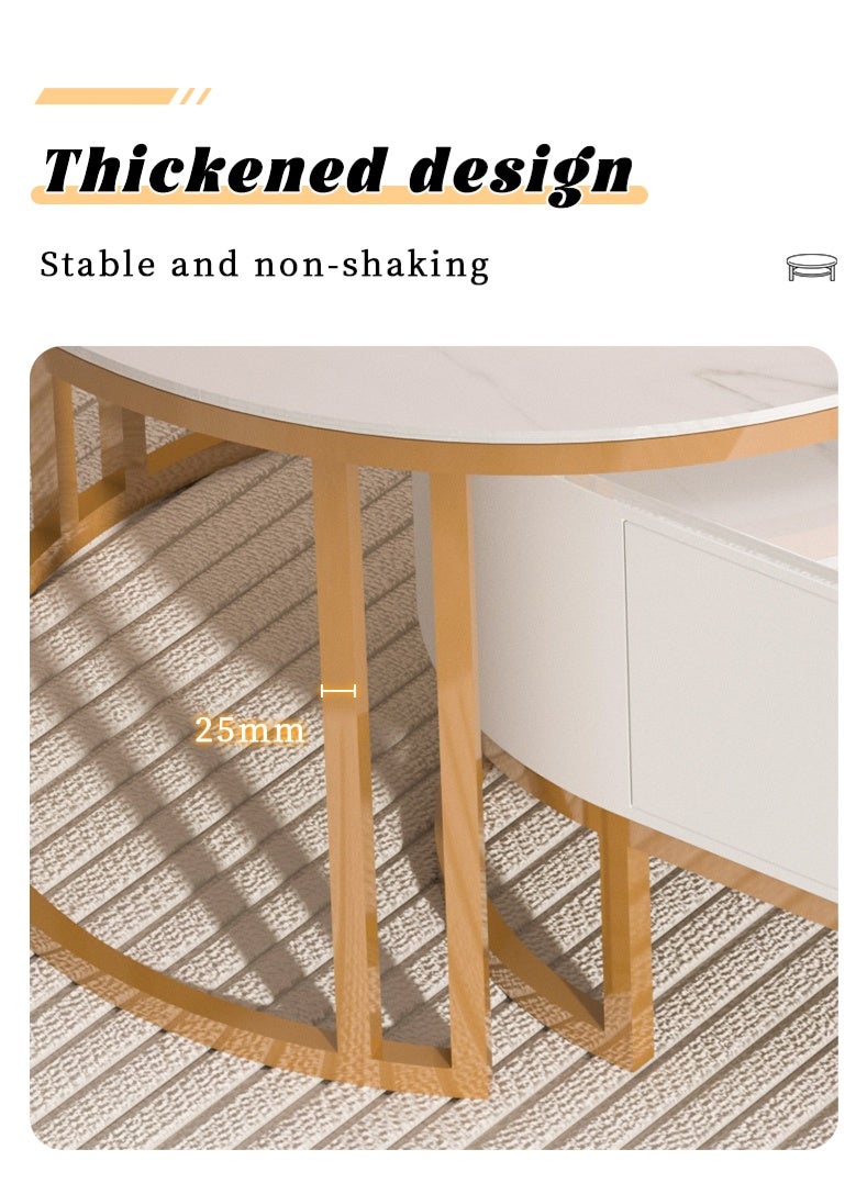 Oval Coffee Table with Metal Base, Oval Stone Coffee Tables Set of 2, Modern Nesting Table with Drawer, Slate Top End Side Tables for Small Spaces - Image 5