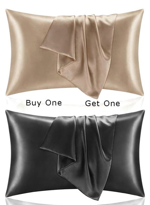 Buy one Get one,Snooze Satin Pillowcase for Hair and Skin, 48,70 cm (Black & Gold)