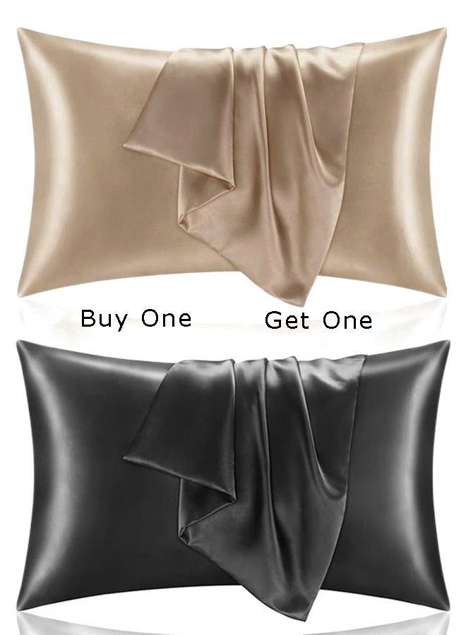 سنوز اشتري 1 و أحصل علي 1، كيس وساده ساتان للشعر و البشره سنوز، 48*70 سم، (أسود & جولد) - Image 1
