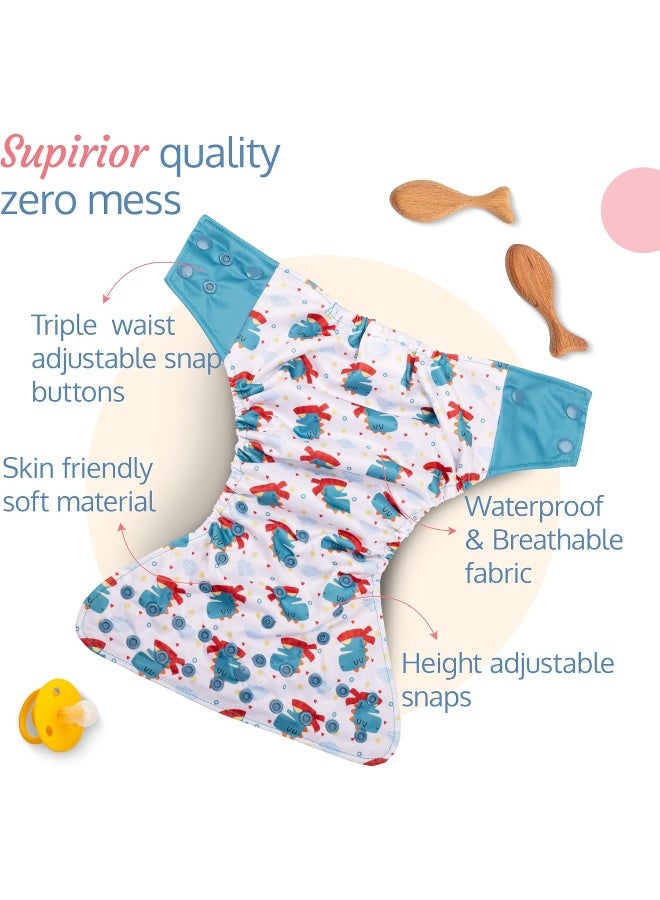 Luvlap Reusable Baby Cloth Diaper, Double Leak Guard, High Absorption, Quick Dry, Stain-Proof Comfort And Protection, 3m+, Adjustable Waist And Height With Snap Buttons, Absorbent Insert, White And Blue - Image 5