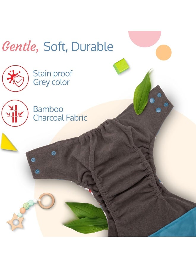 Luvlap Reusable Baby Cloth Diaper, Double Leak Guard, High Absorption, Quick Dry, Stain-Proof Comfort And Protection, 3m+, Adjustable Waist And Height With Snap Buttons, Absorbent Insert, White And Blue - Image 4