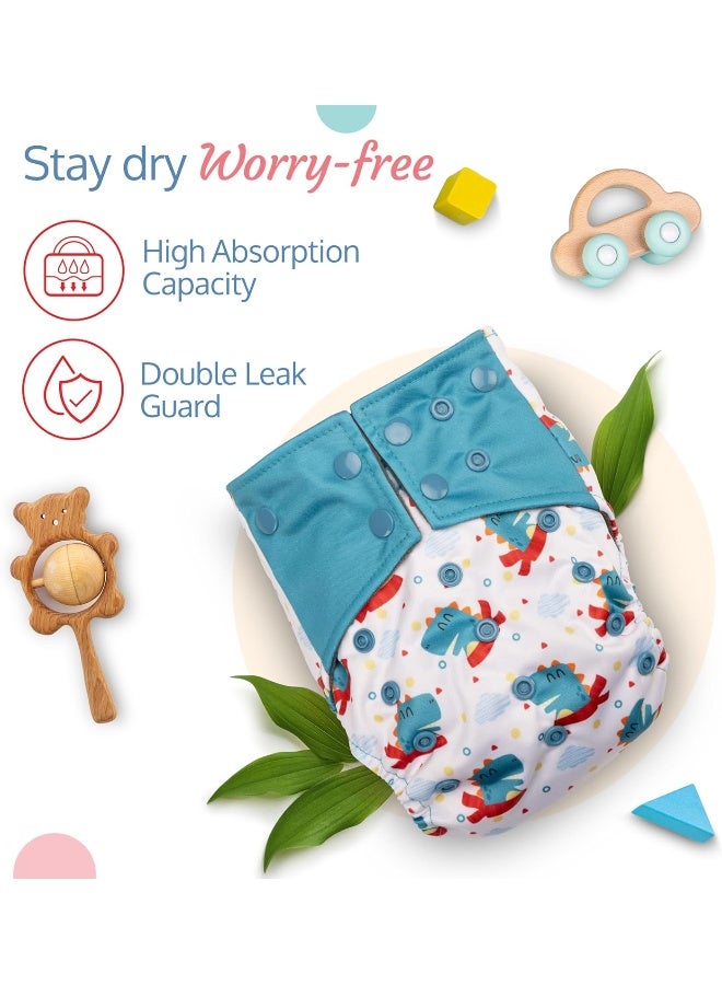 Luvlap Reusable Baby Cloth Diaper, Double Leak Guard, High Absorption, Quick Dry, Stain-Proof Comfort And Protection, 3m+, Adjustable Waist And Height With Snap Buttons, Absorbent Insert, White And Blue - Image 3