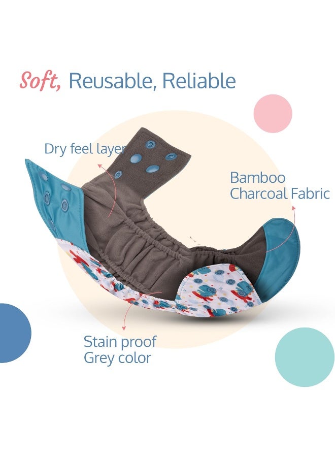 Luvlap Reusable Baby Cloth Diaper, Double Leak Guard, High Absorption, Quick Dry, Stain-Proof Comfort And Protection, 3m+, Adjustable Waist And Height With Snap Buttons, Absorbent Insert, White And Blue - Image 2