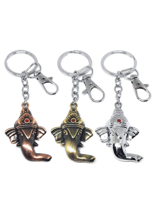 Aura Set Of 3 Goodluck Ekdanta Lambodhar Vighnaharta Siddhivinayak Ganesha Ganpati Bappa Keyring Keychain For Bike Car Home Office Keys Silver Metal Keychain - Image 1
