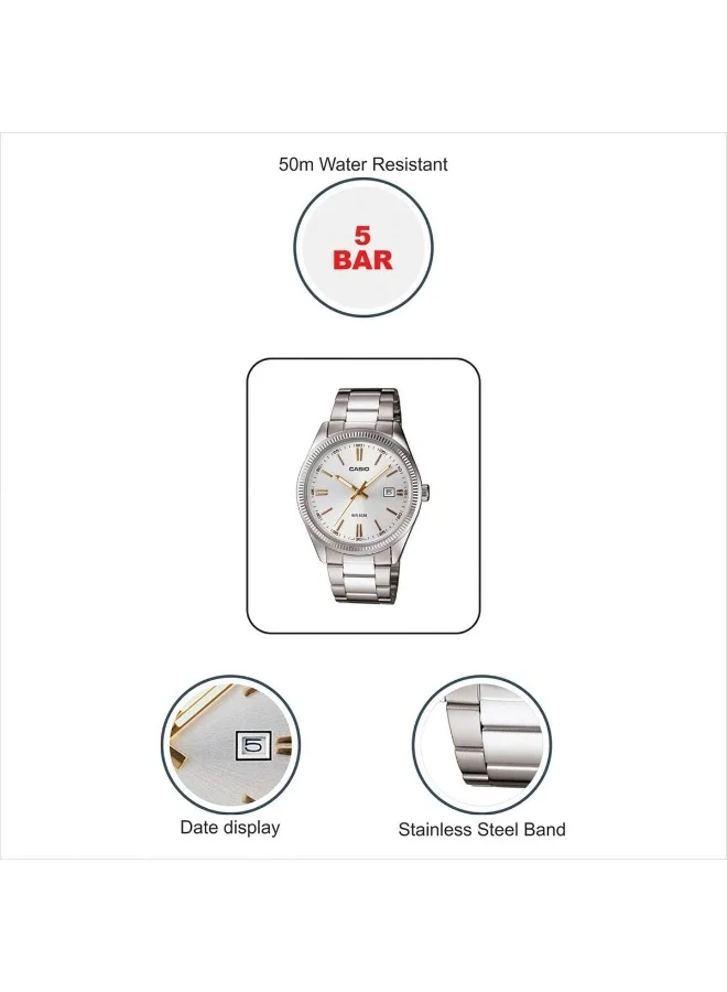 كاسيو Men's Analog Display Watch With Silver Stainless Steel Strap - MTP-1302D-7A2