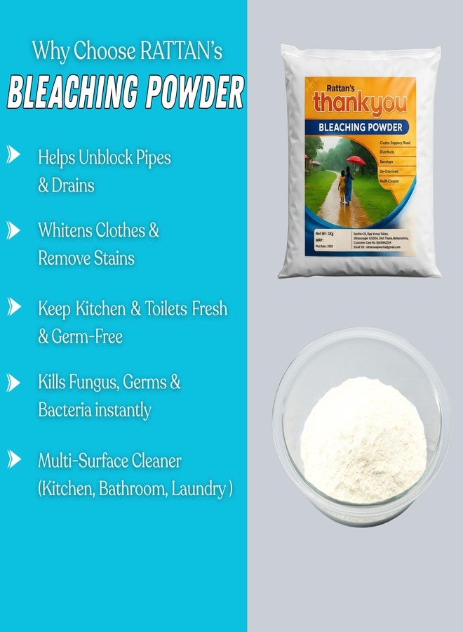 Rattan Bleaching Powder 1kg Strong Disinfectant for Laundry, Bathroom & Kitchen Water Purification & Floor Cleaning | Fast Acting & Safe Formula | For Home & Industrial Use - (Pack of 3) - Image 5