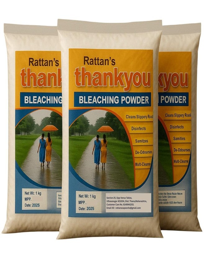 Rattan Bleaching Powder 1kg Strong Disinfectant for Laundry, Bathroom & Kitchen Water Purification & Floor Cleaning | Fast Acting & Safe Formula | For Home & Industrial Use - (Pack of 3) - Image 1